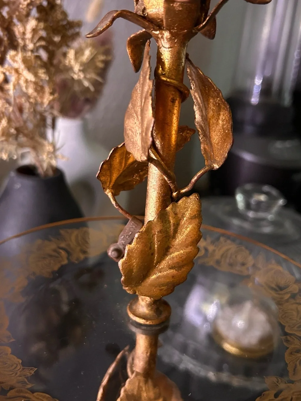 Vintage Italian Gold Guild Rose Pedestal Trinket Dish